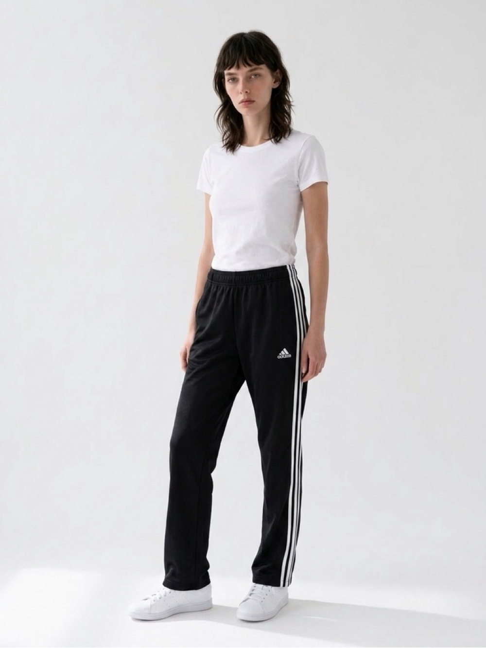 adidas Black Track Pants with White Three-Stripe